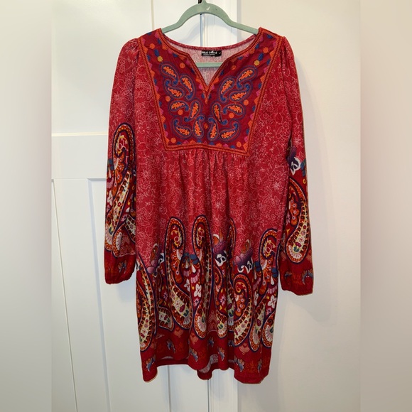 White Mark Red Paisley Long Sleeve Dress - Picture 1 of 3